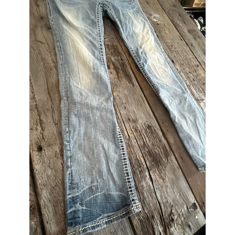 Rock Revival Bootcut Jeans Light Wash Distressed Embellished Studded Size 28 - Picture 3 of 14